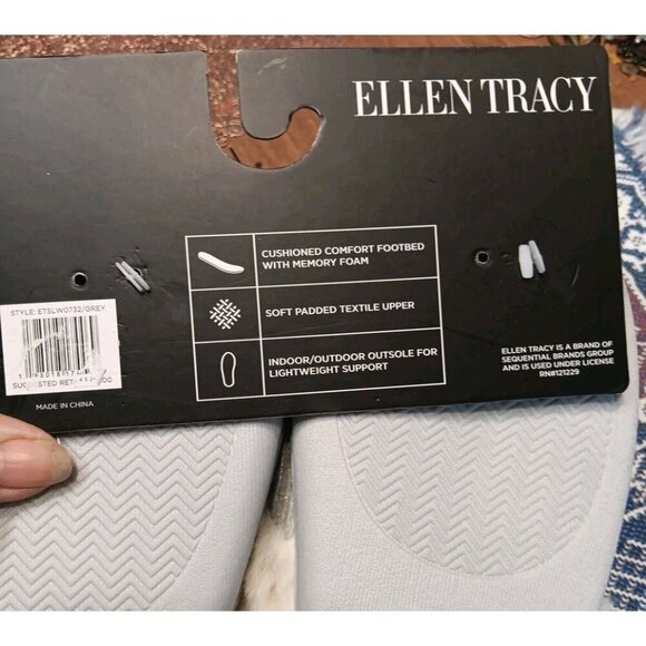 ELLEN TRACY Women’s Size 9M/L Grey &‎ Sparkles Slippers W/Memory Foam & Fur NWT - Picture 6 of 6